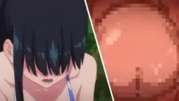 Nahaufnahme eines lustvoll stöhnenden Anime-Mädchens mit großen violetten Augen und offenem Mund